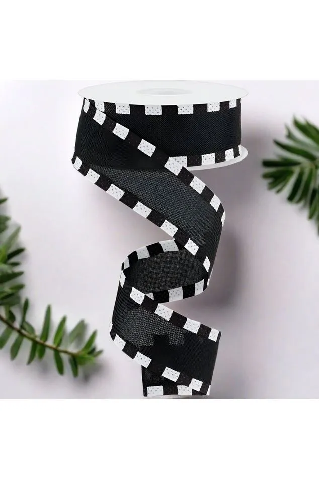 1.5" Faux Royal Burlap/Stripe Edge Ribbon: Black (10 Yards)