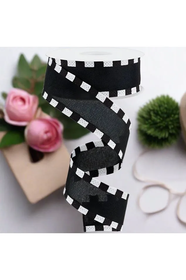 1.5" Faux Royal Burlap/Stripe Edge Ribbon: Black (10 Yards)