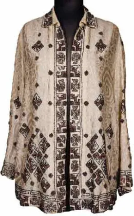 1920s Art Deco Beaded Jacket Silk Woven Wool