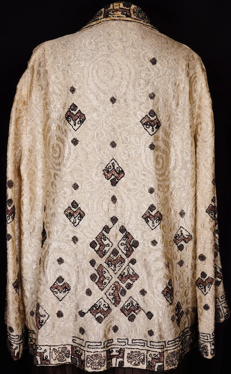 1920s Art Deco Beaded Jacket Silk Woven Wool