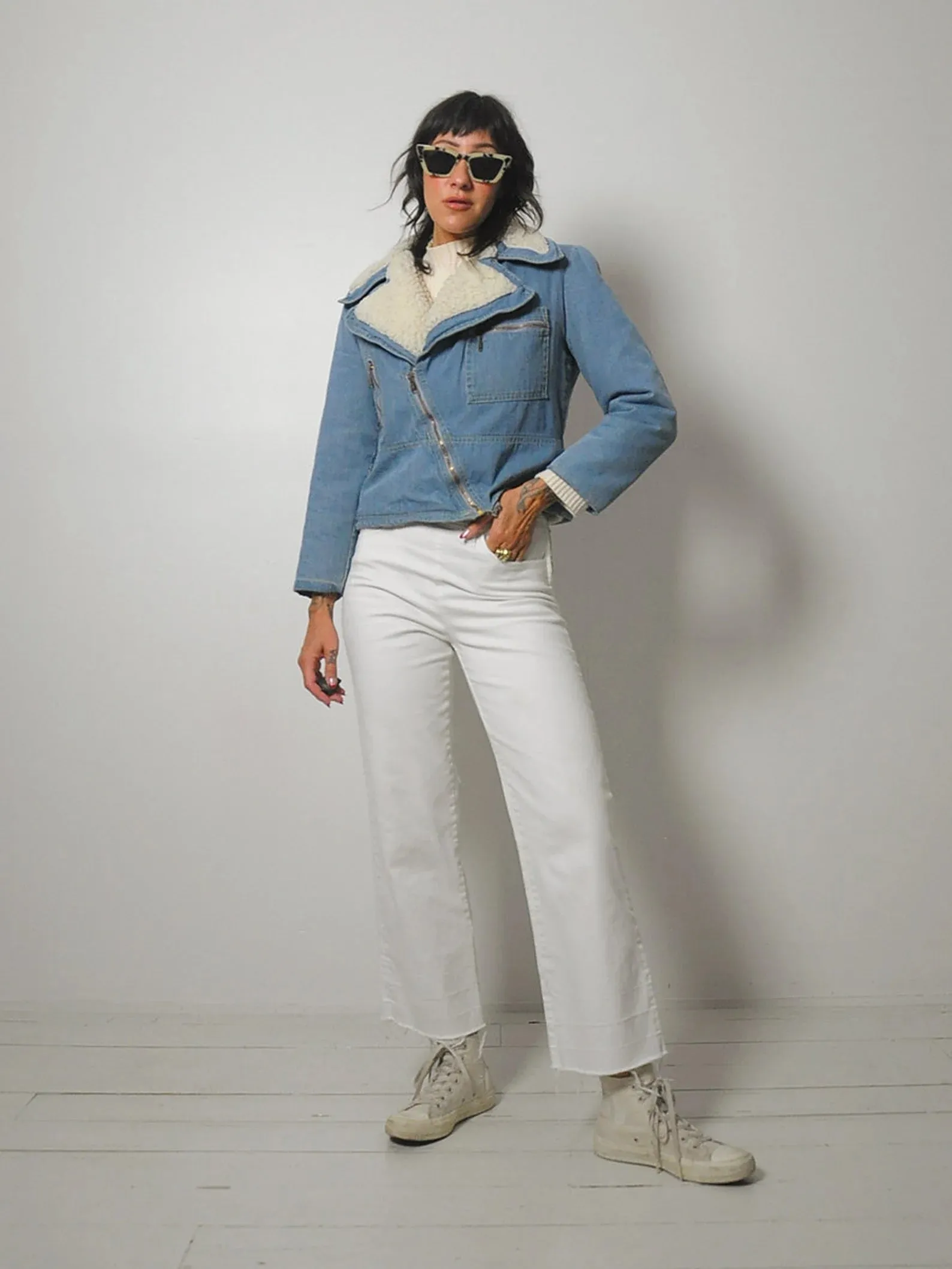 1970's Denim Sherpa Motorcycle Jacket