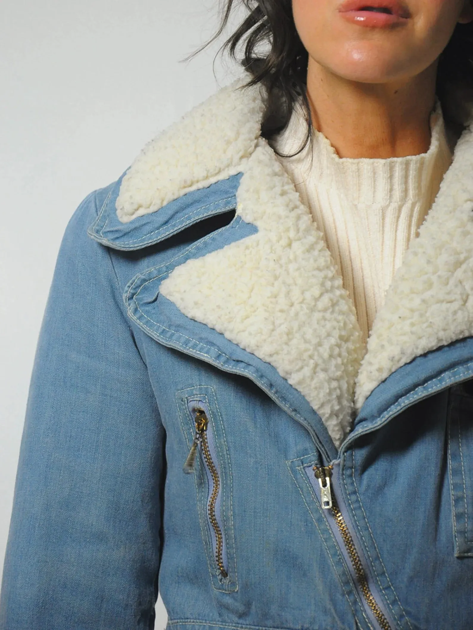 1970's Denim Sherpa Motorcycle Jacket