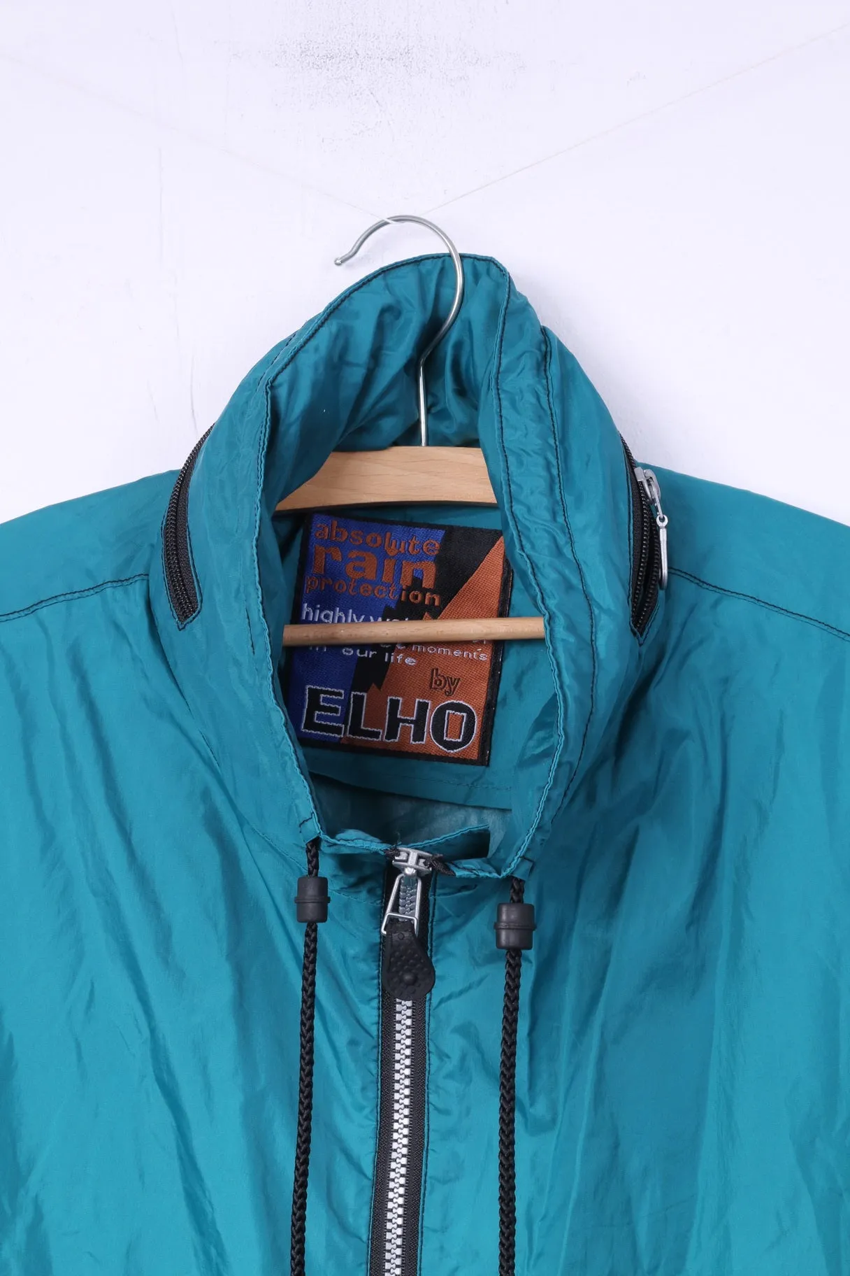 Absolute Rain Protection by Elho Men L Jacket Green Zip Up Vintage 90s Hidden Hood Top