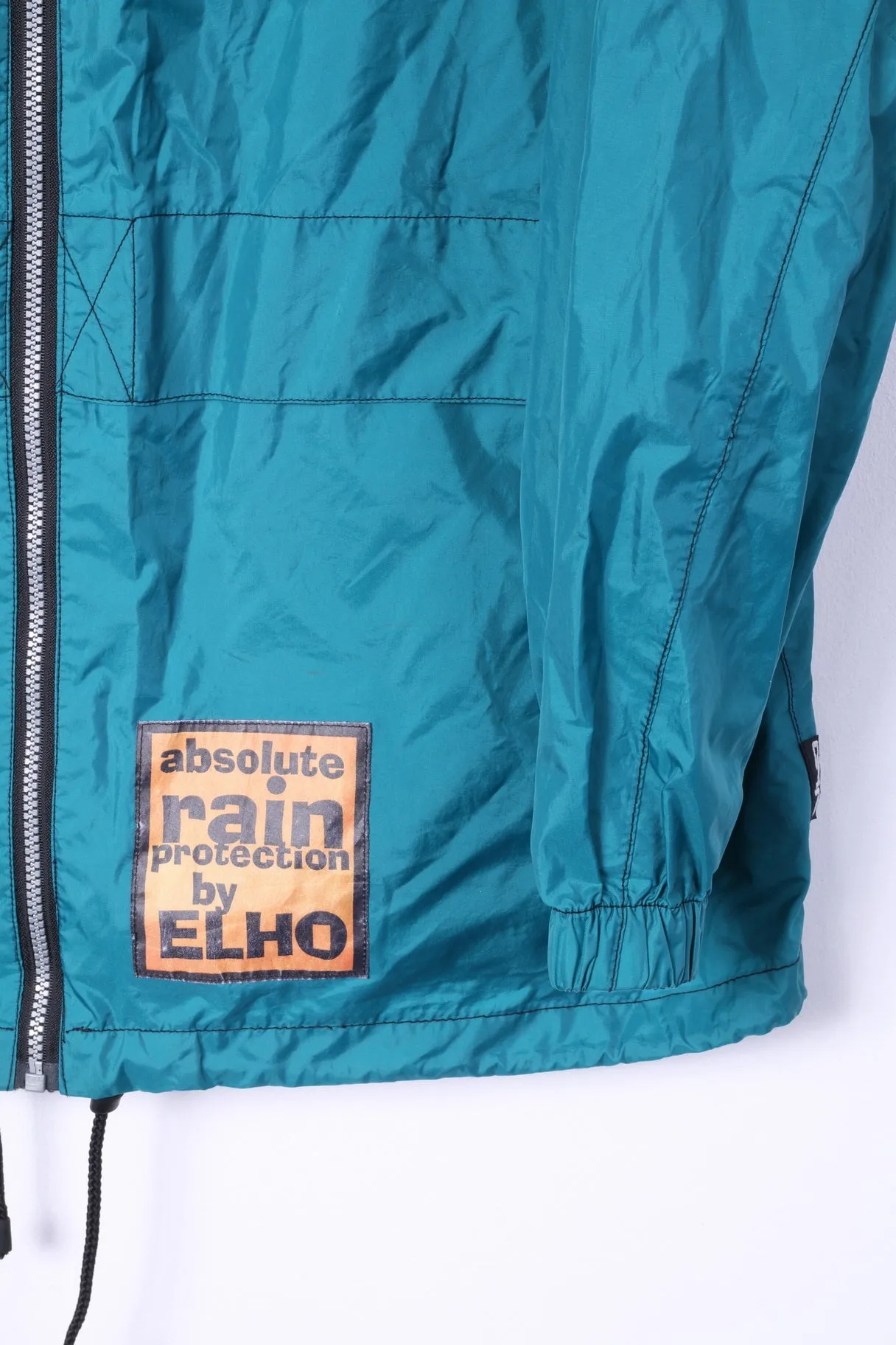 Absolute Rain Protection by Elho Men L Jacket Green Zip Up Vintage 90s Hidden Hood Top