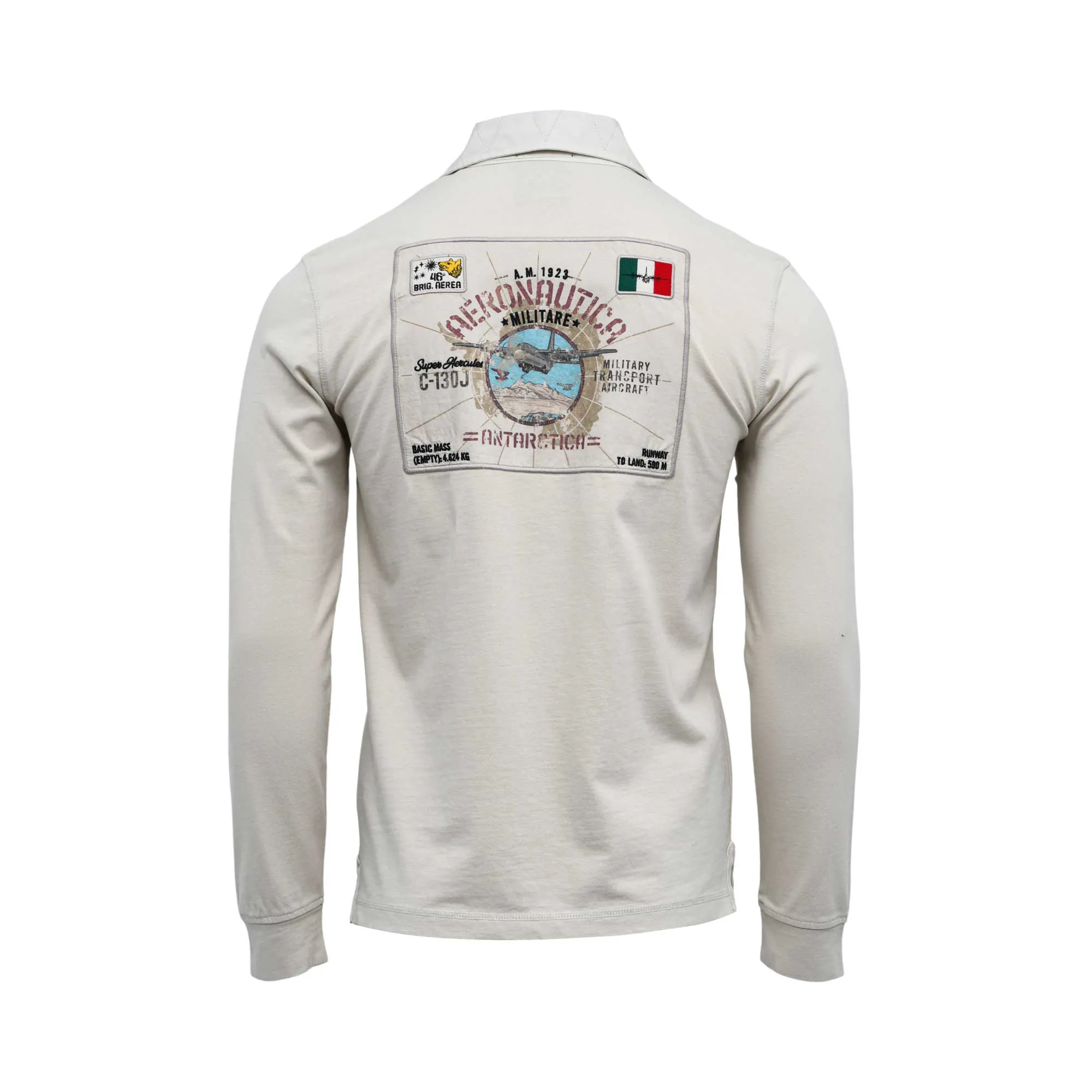 Aeronautica Militare Men's Long Sleeve Printed Jersey Polo Shirt