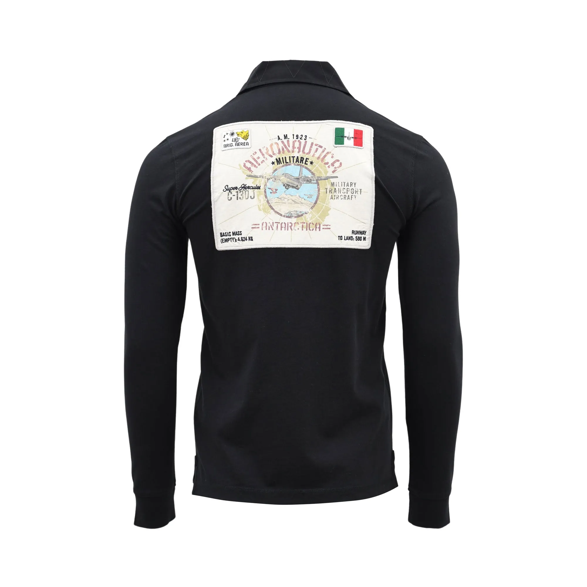 Aeronautica Militare Men's Long Sleeve Printed Jersey Polo Shirt