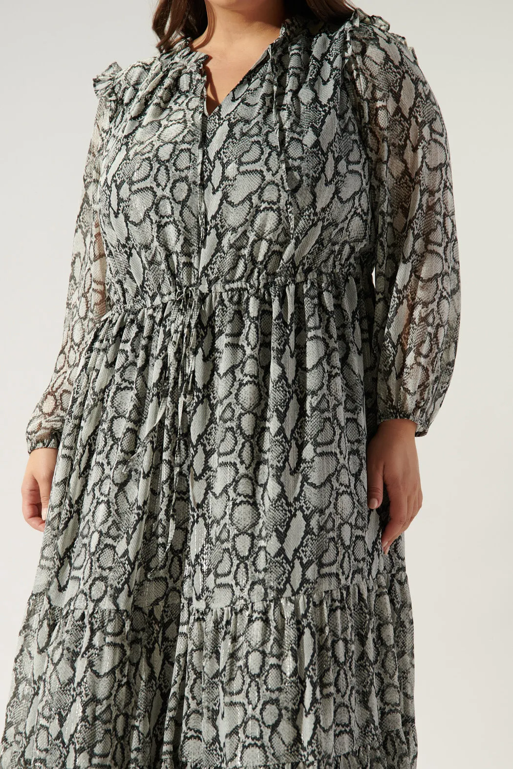 Alina Snake Print Tiered Midi Dress Curve