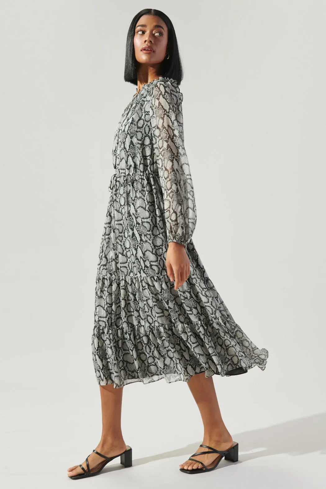 Alina Snake Print Tiered Midi Dress