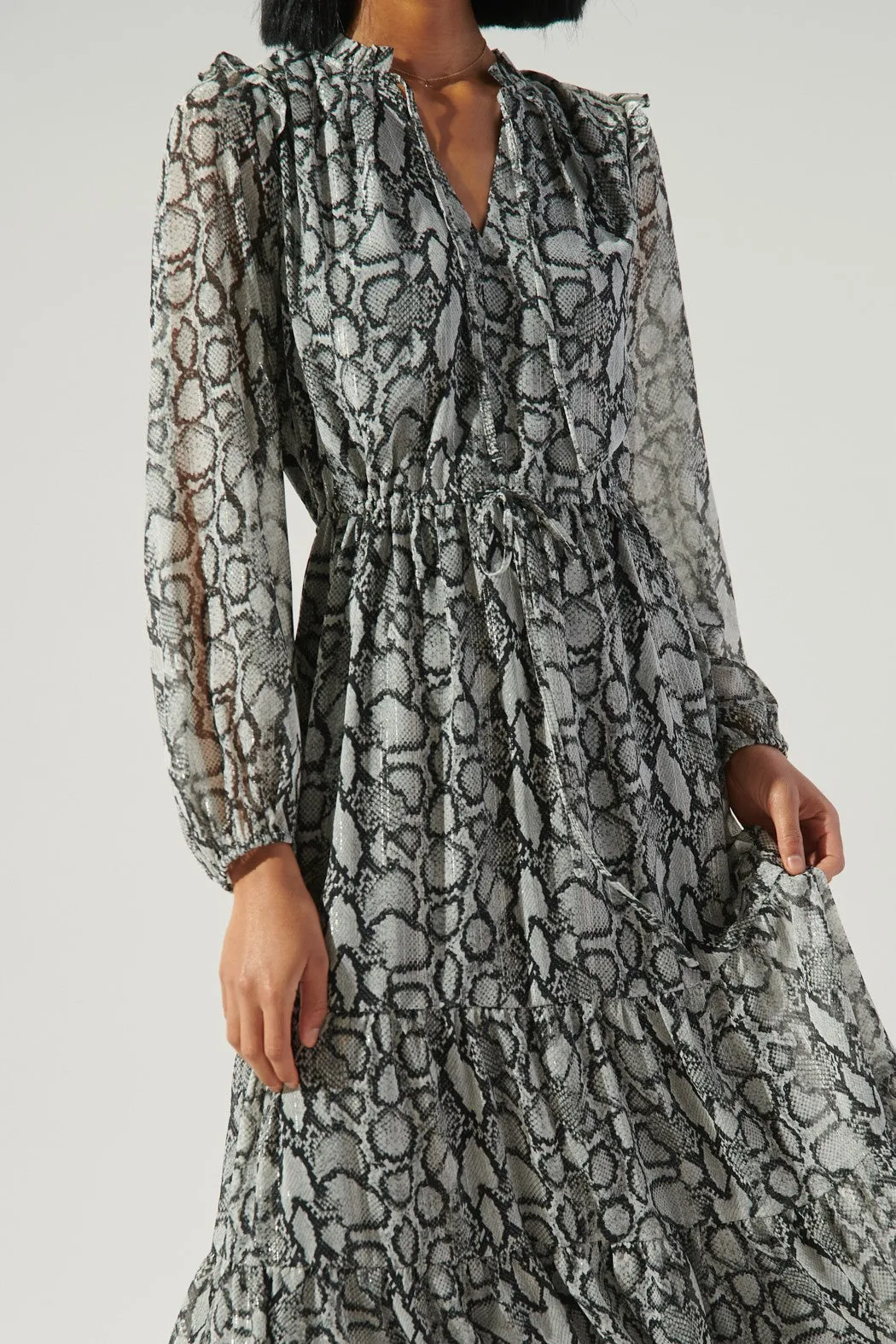 Alina Snake Print Tiered Midi Dress