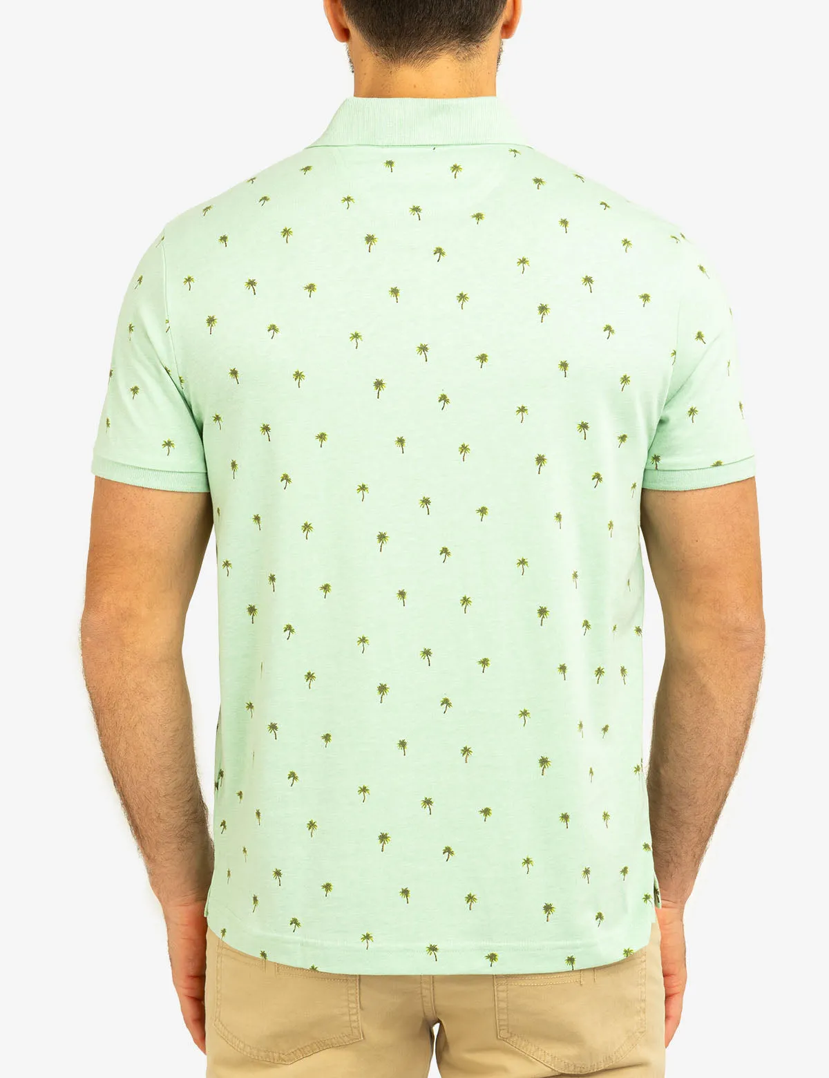 ALL OVER PALM PRINT JERSEY POLO SHIRT