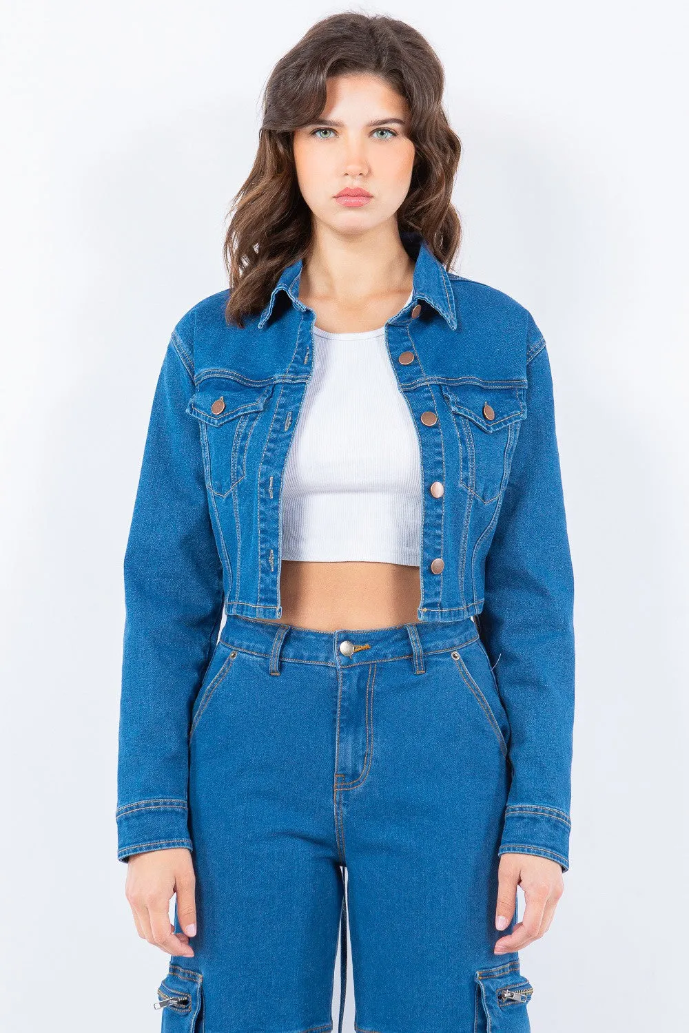 American Bazi Laced Back Cropped Denim Jacket