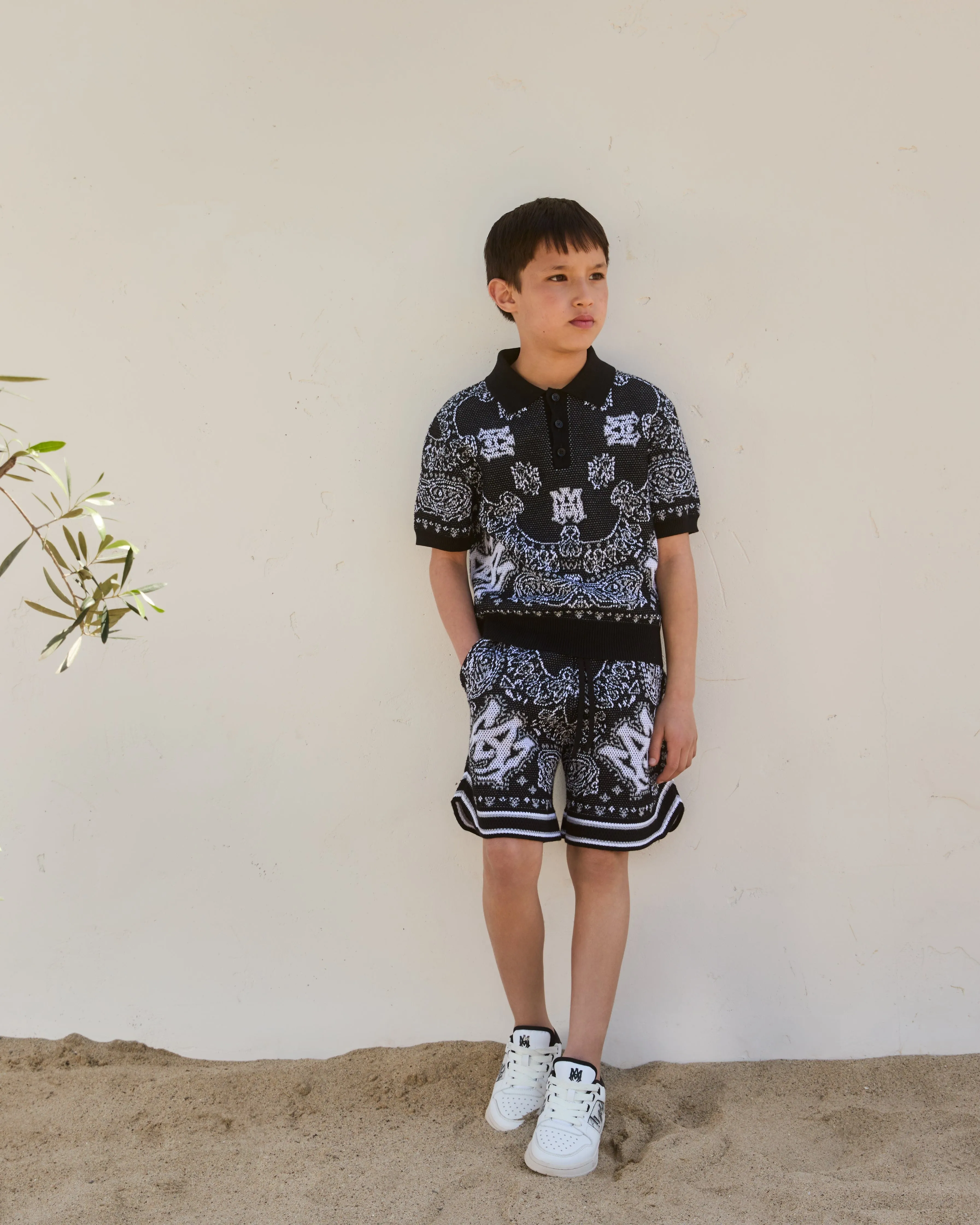 Amiri Boys Bandana Polo Shirt in Black