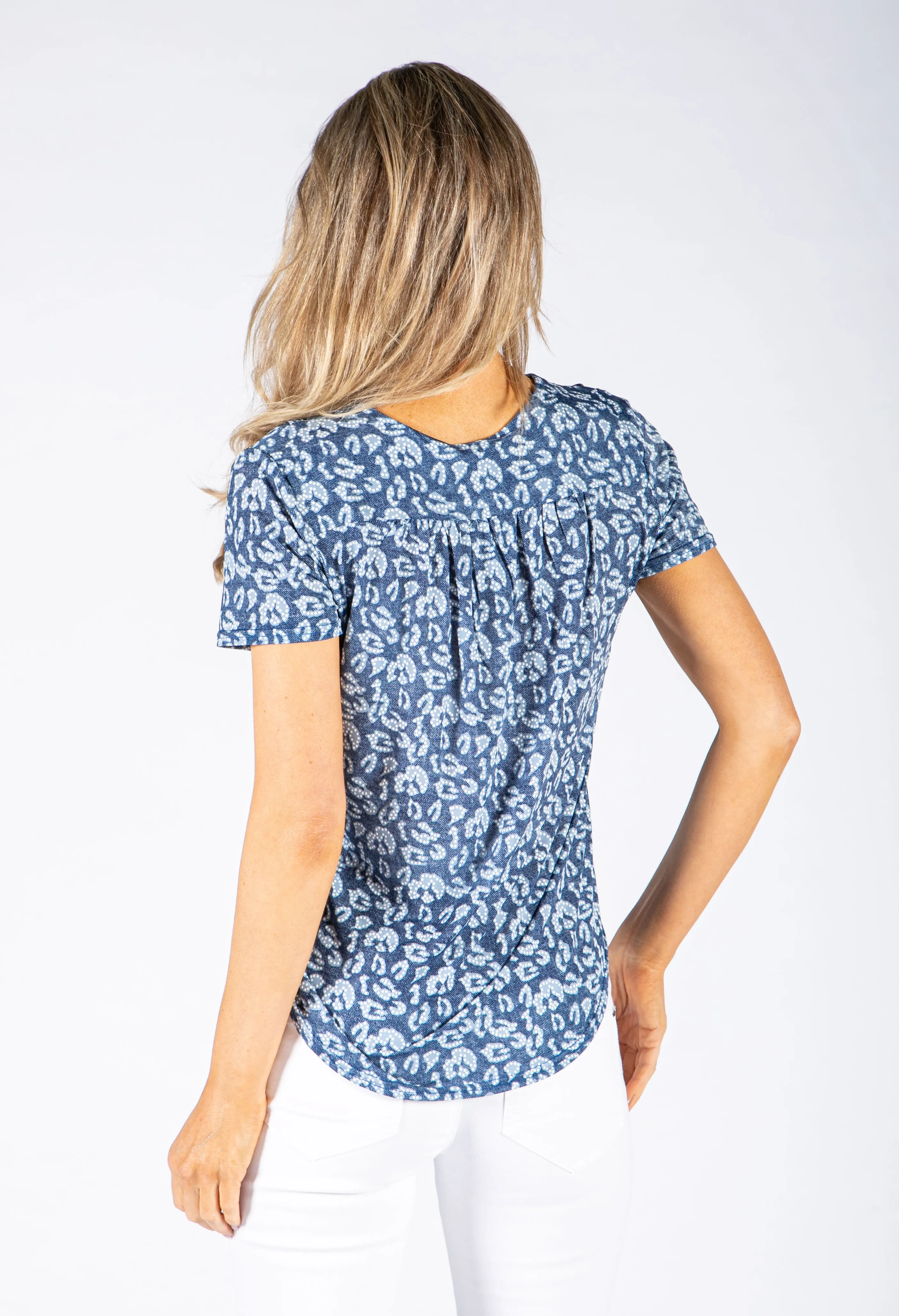 Animal Printed Top in Denim Blue