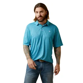 Ariat Men's All Over Medallion Polo in Peacock Blue