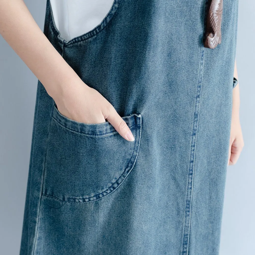 Babakud Women Solid Color Denim Casual Strap Skirt