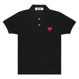 Black Embroidered Red Heart Polo