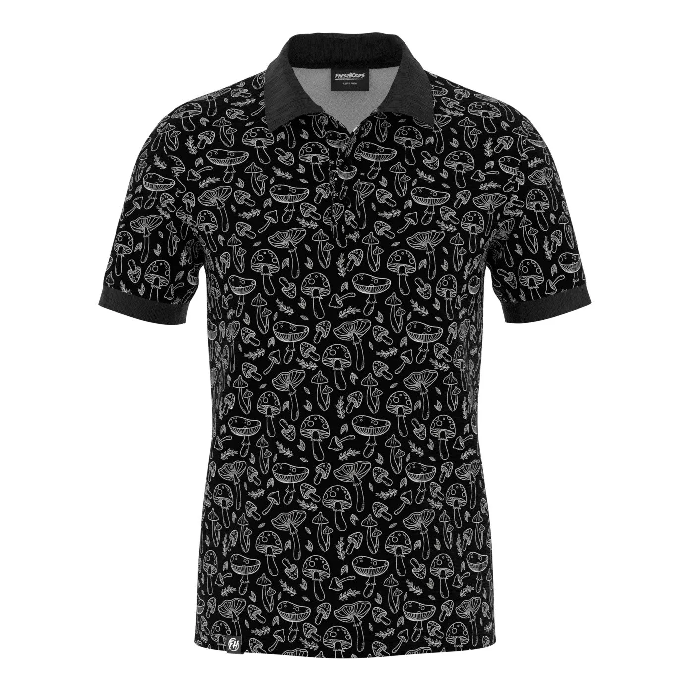 Black 'n' White Mushrooms Polo Shirt