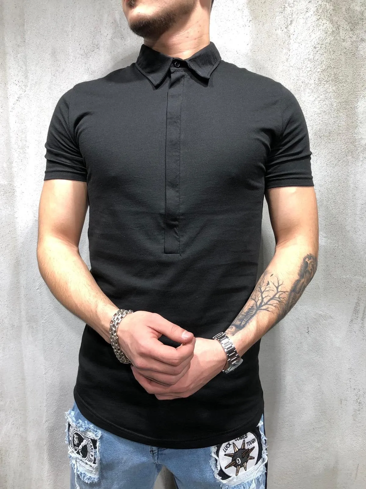 Black Oversized Polo T-Shirt AY352 Streetwear Polo