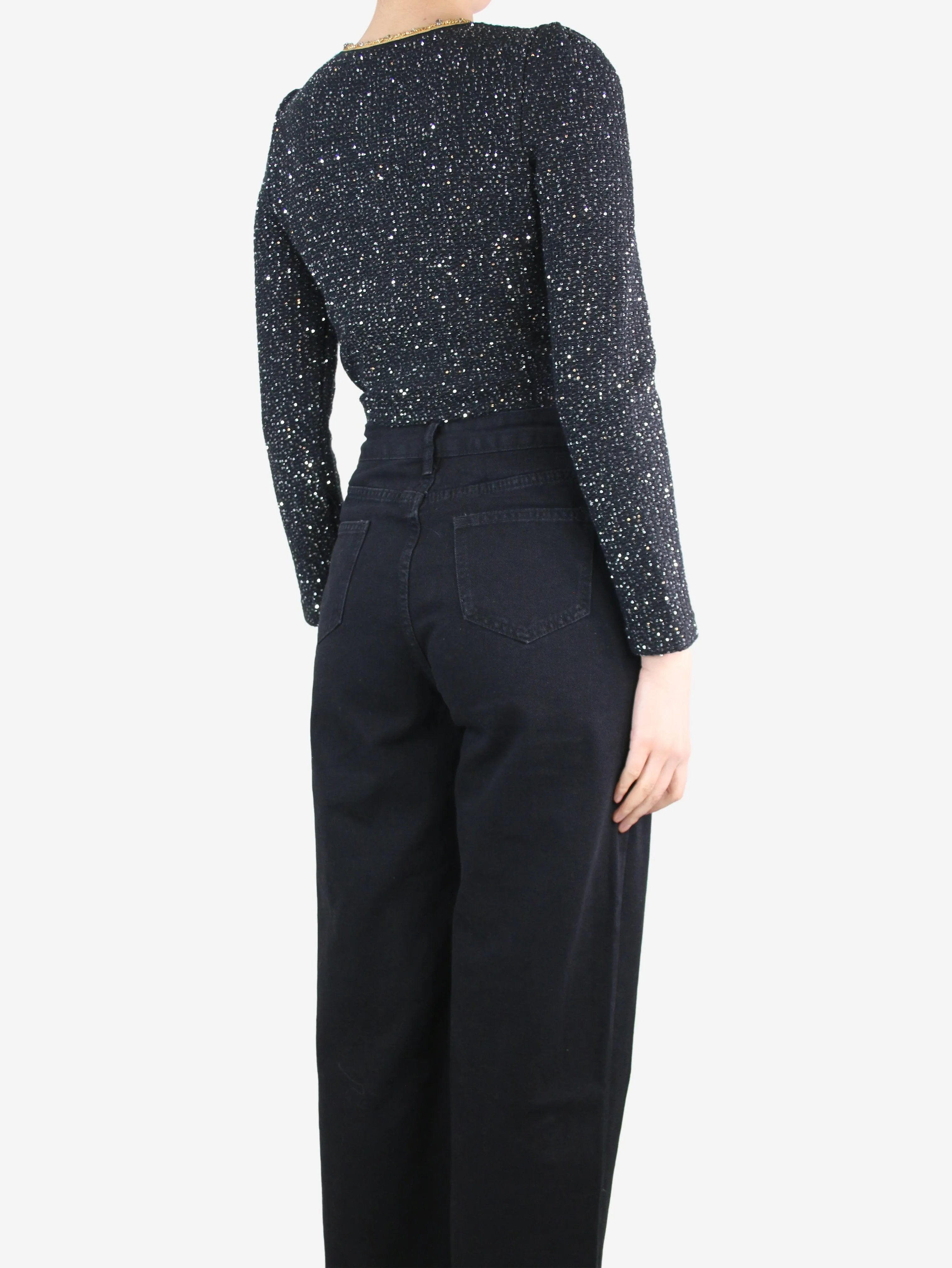 Black sequin knit crop jacket - size M