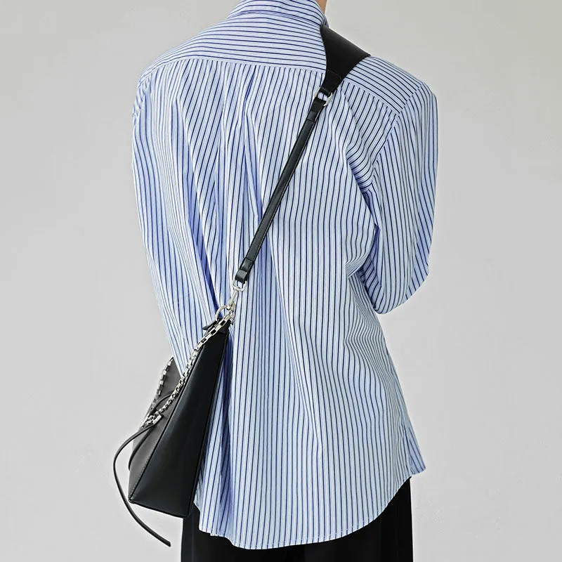 Blue Striped Cuban Collar Pad Shirt