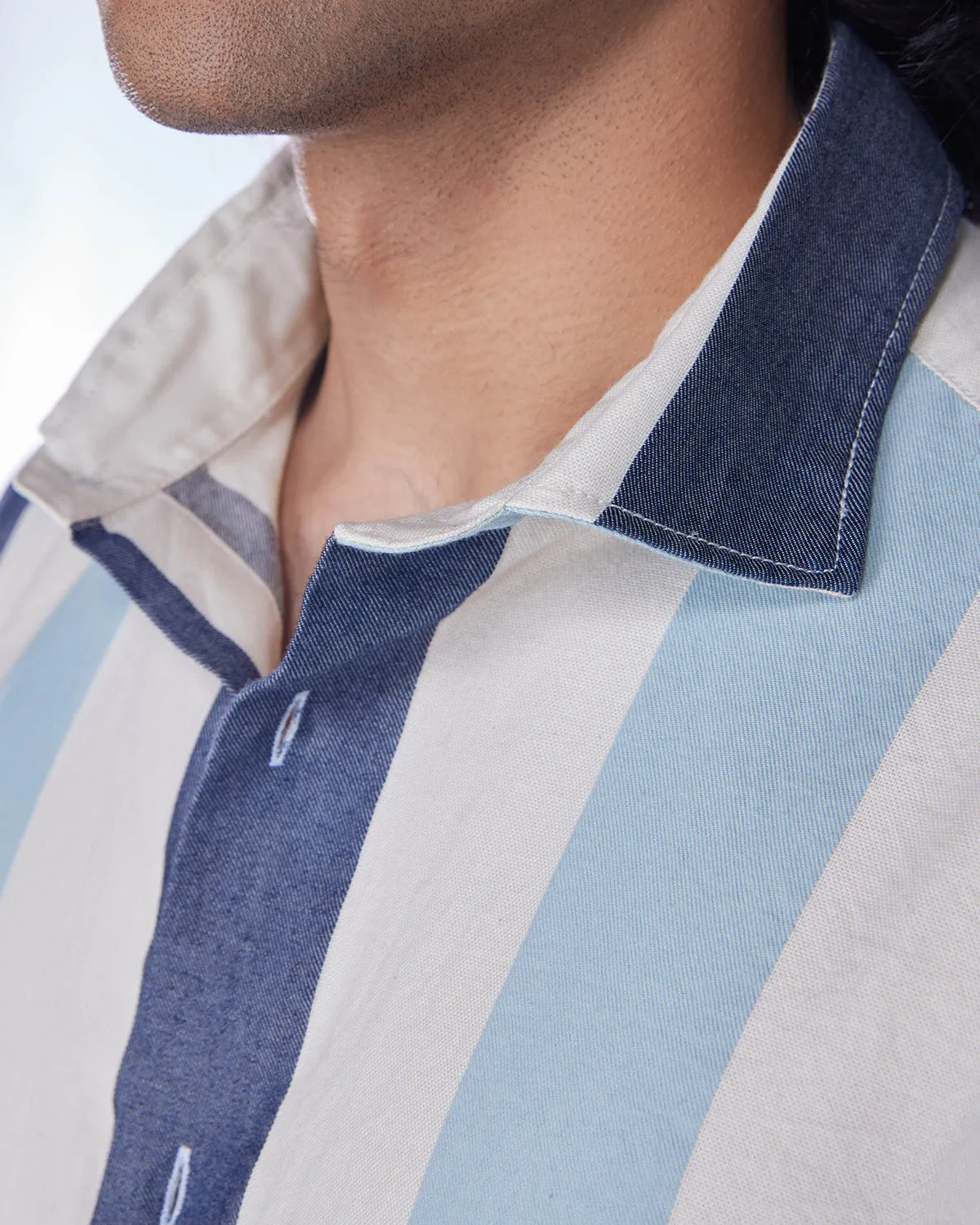 Blue Washed Dobby Striped Shirt