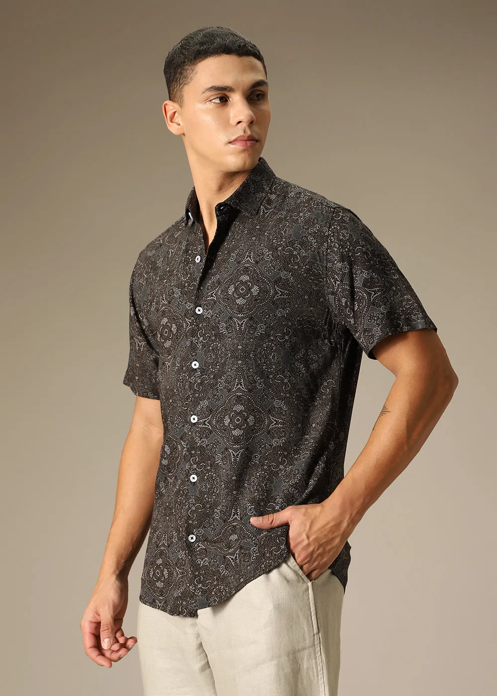 Brown Geometric Print Shirt