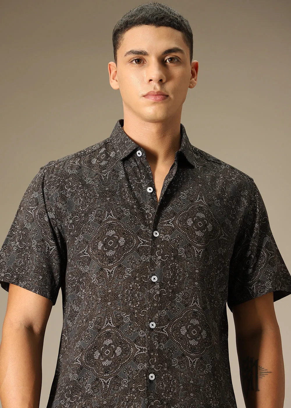 Brown Geometric Print Shirt