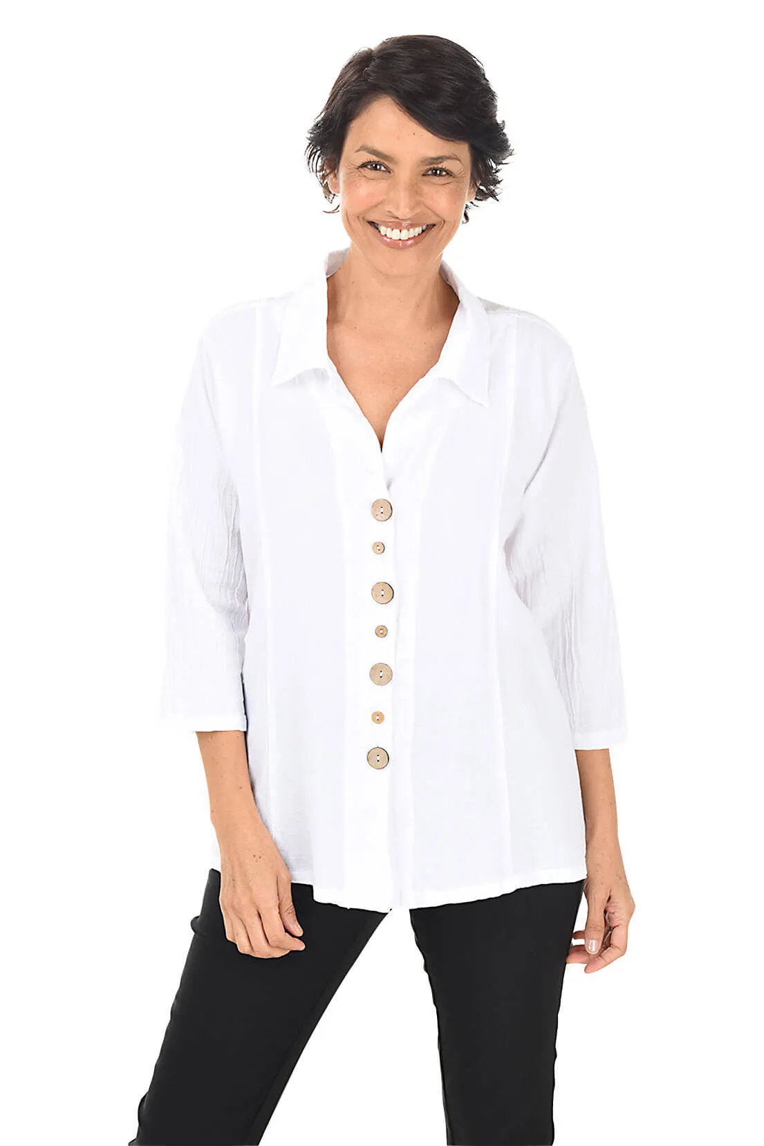 Button-Front Crinkle Shirt