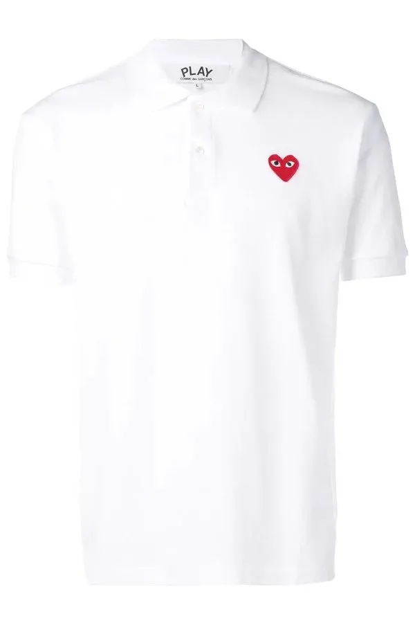 CDG PLAY Men's Red Heart Polo Tshirt in White