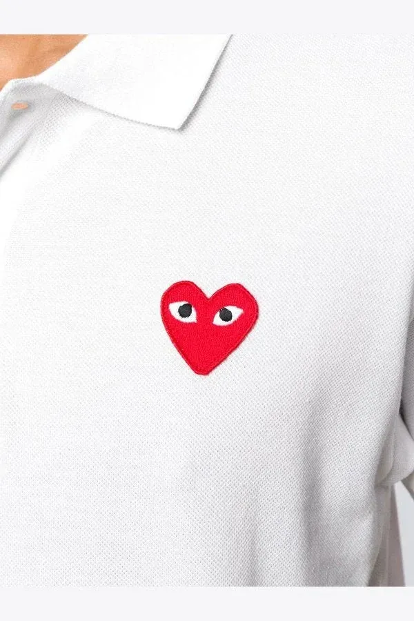 CDG PLAY Men's Red Heart Polo Tshirt in White