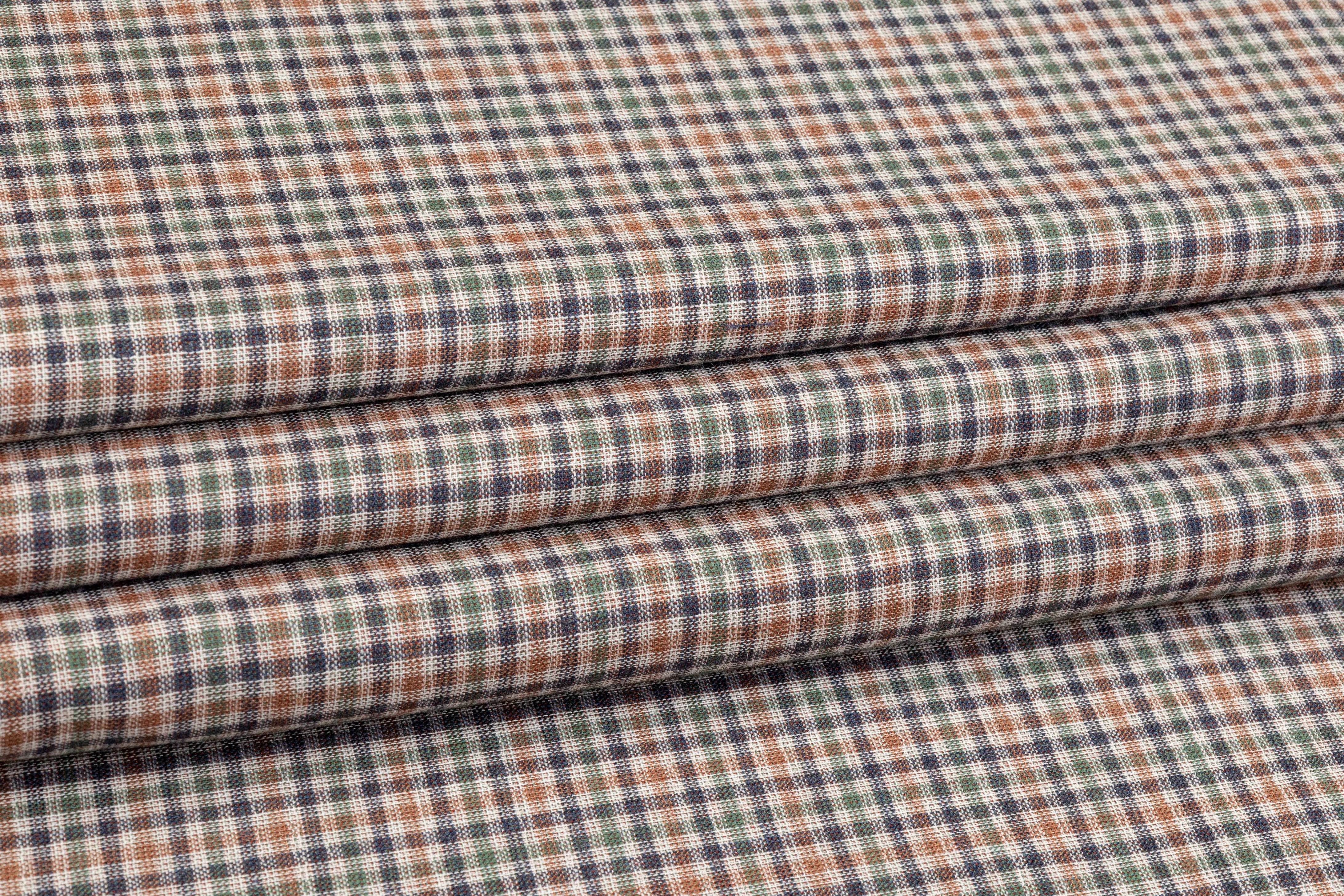 Checked Italian Silk and Wool Suiting - Multicolor