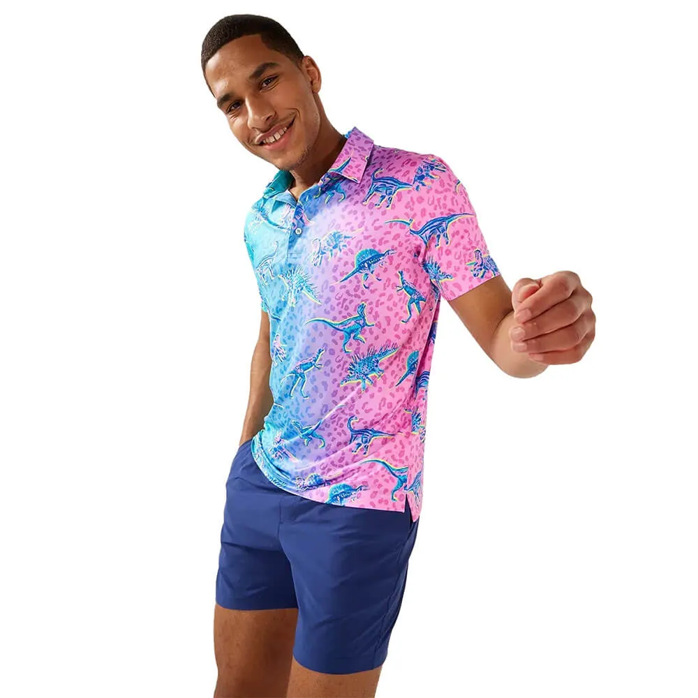 Chubbies The Dino Delight Performance Polo Shirt - Turquoise/Aqua