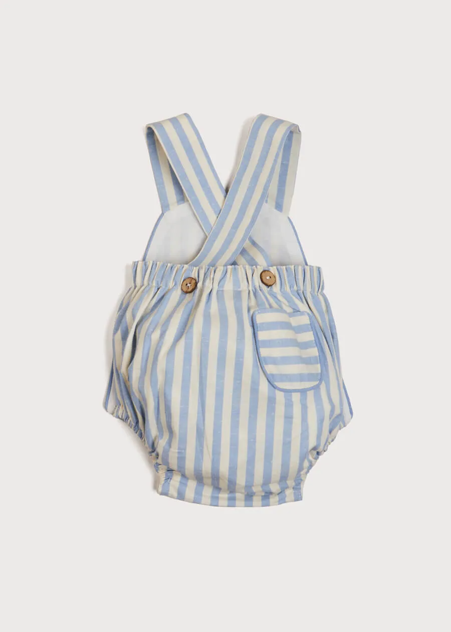 Chunky Stripe Pocket Front Dungaree Romper in Blue (3-18mths)