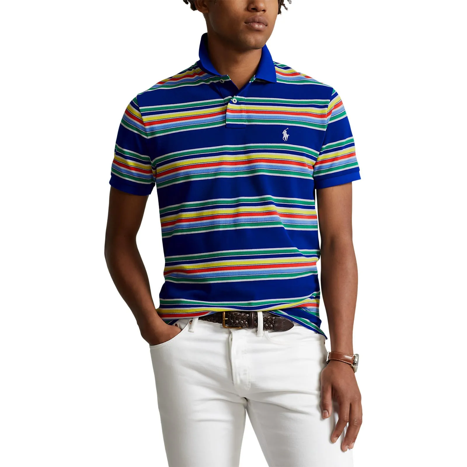 Custom Fit Mesh Polo - Stripe - Heritage Royal Blue Multi