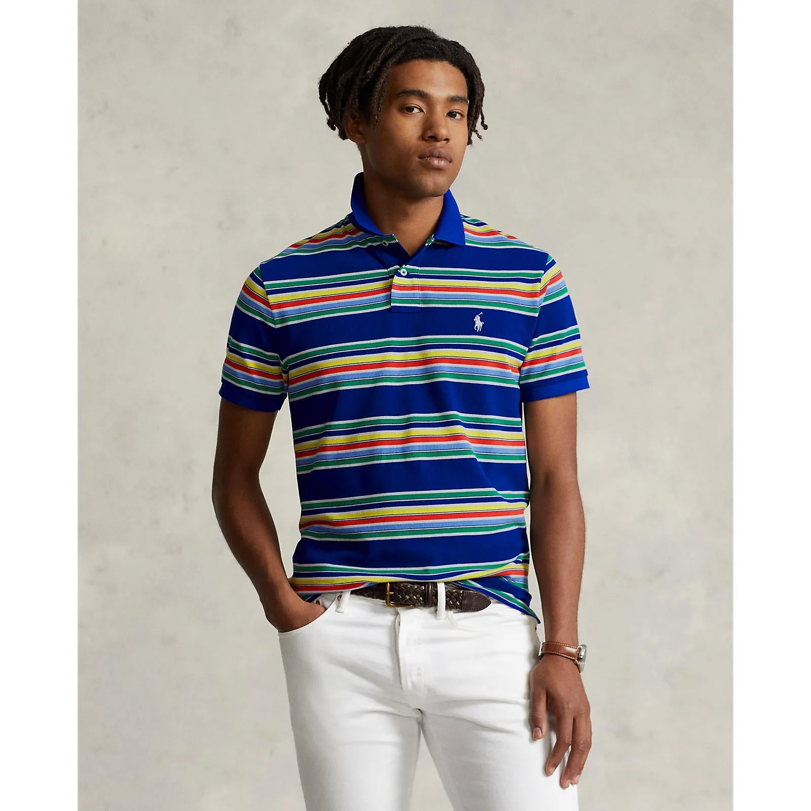 Custom Fit Mesh Polo - Stripe - Heritage Royal Blue Multi