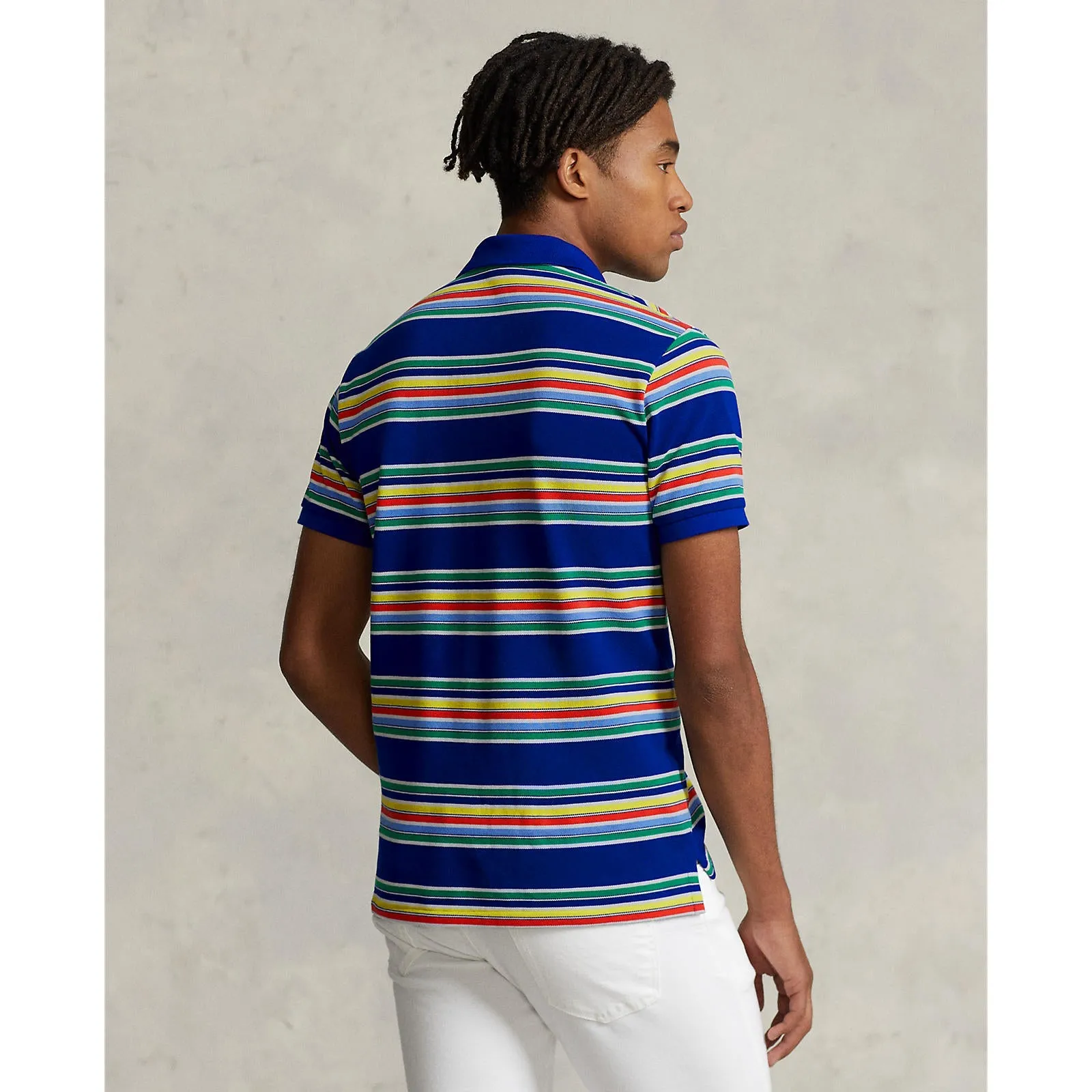 Custom Fit Mesh Polo - Stripe - Heritage Royal Blue Multi