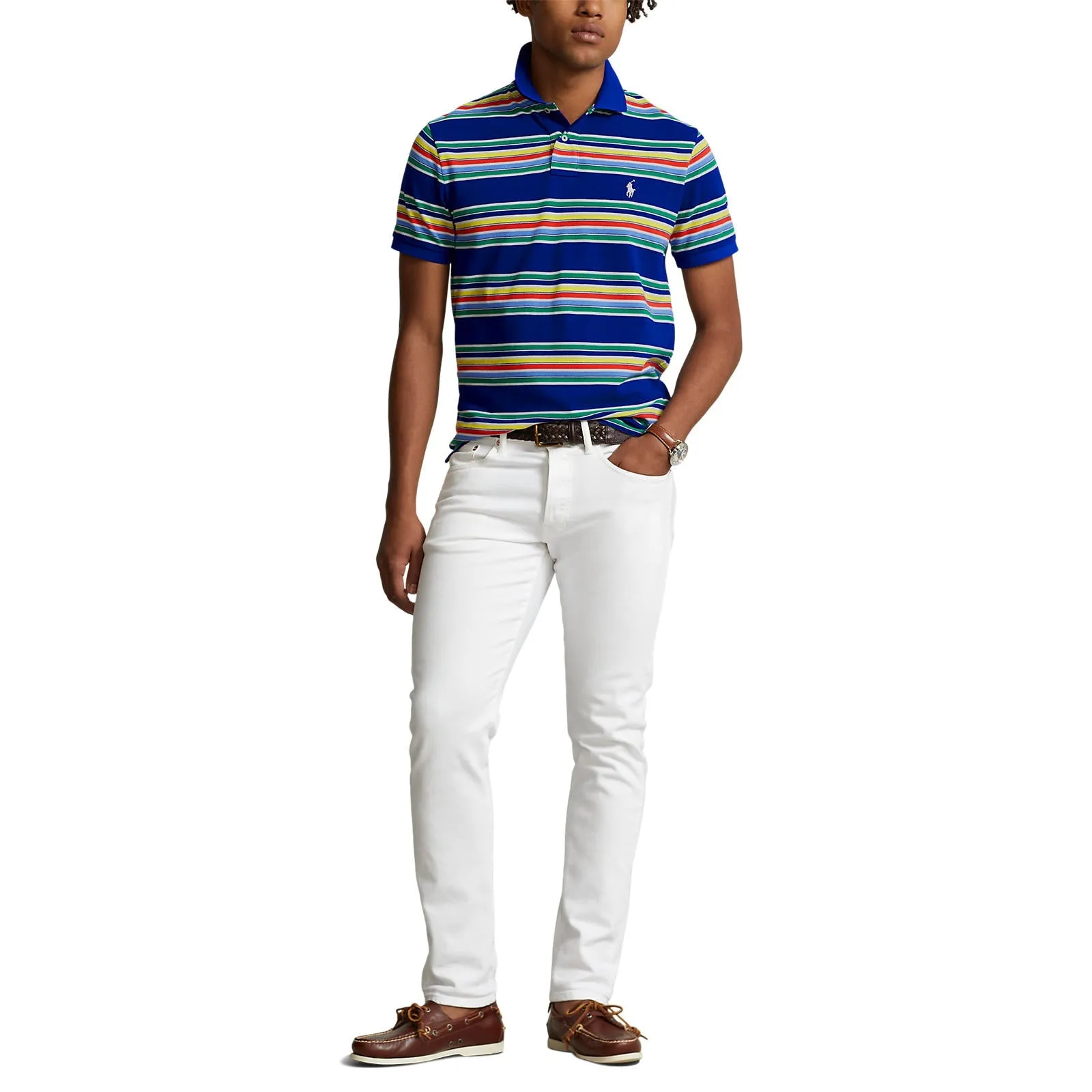 Custom Fit Mesh Polo - Stripe - Heritage Royal Blue Multi