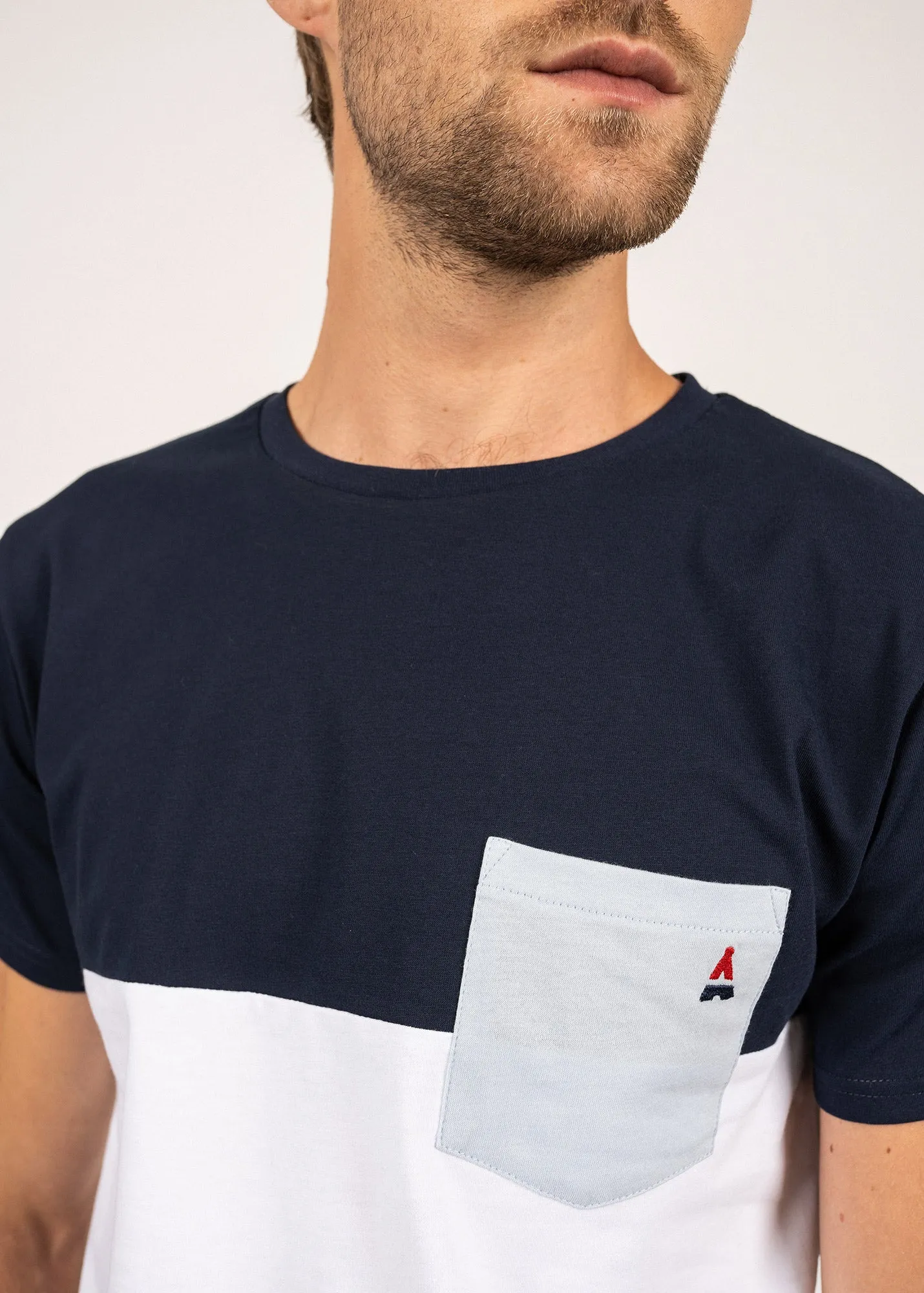 CYRIAC - Tricolor T-Shirt by Maison FT | 100% Cotton (WHITE / NAVY / LIGHT BLUE)