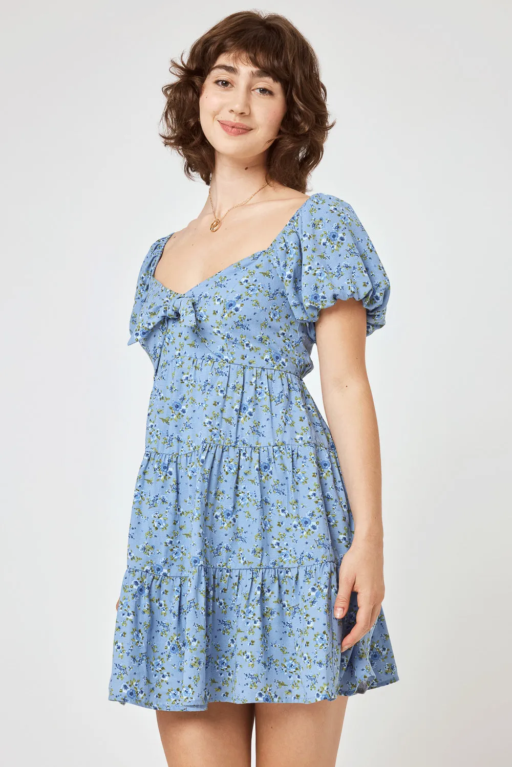 Denim Floral Tie Front Dress