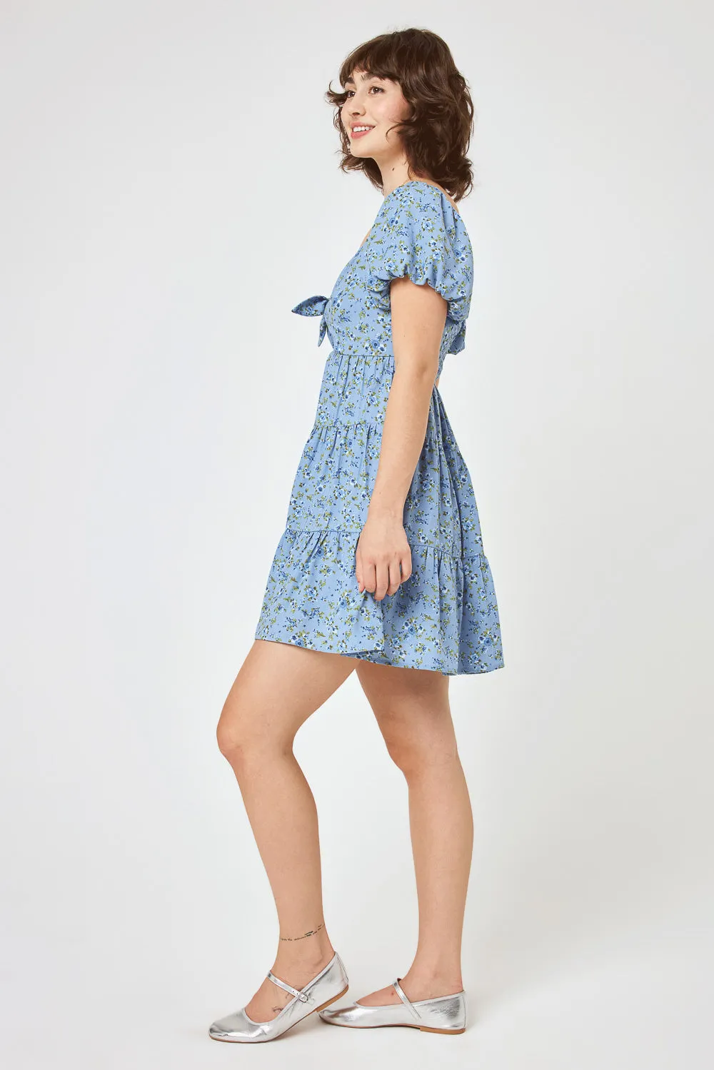 Denim Floral Tie Front Dress