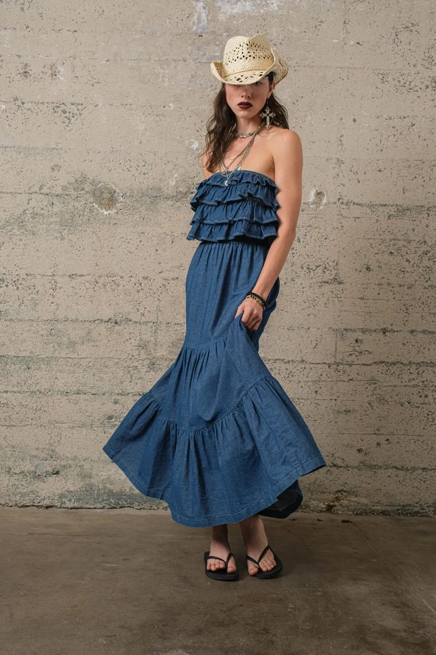 Denim Ruffle Strapless Top