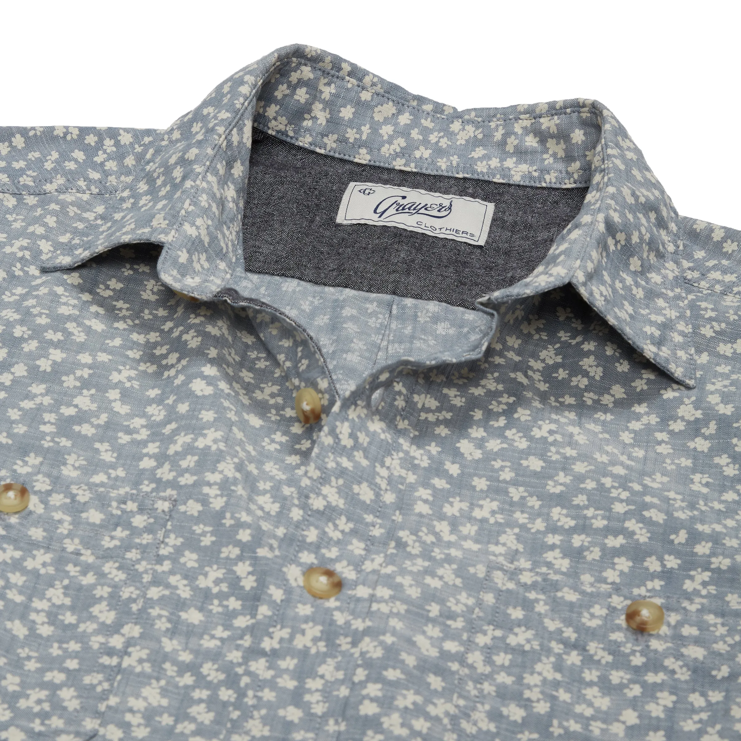 Drayton Printed Chambray Shirt - Aegean Blue Whisper (Final Sale)