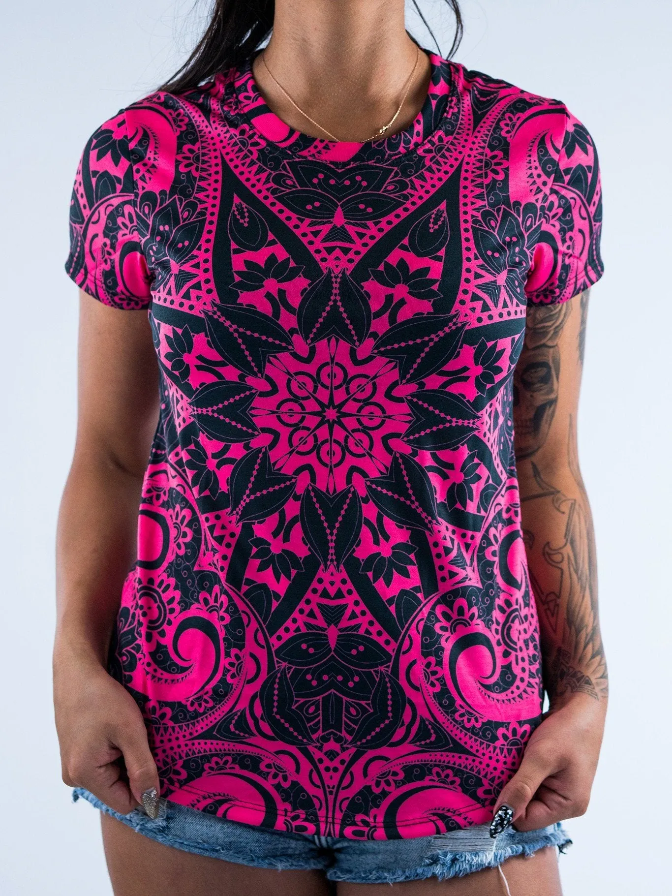 Electro Pink Mandala Women's Crew