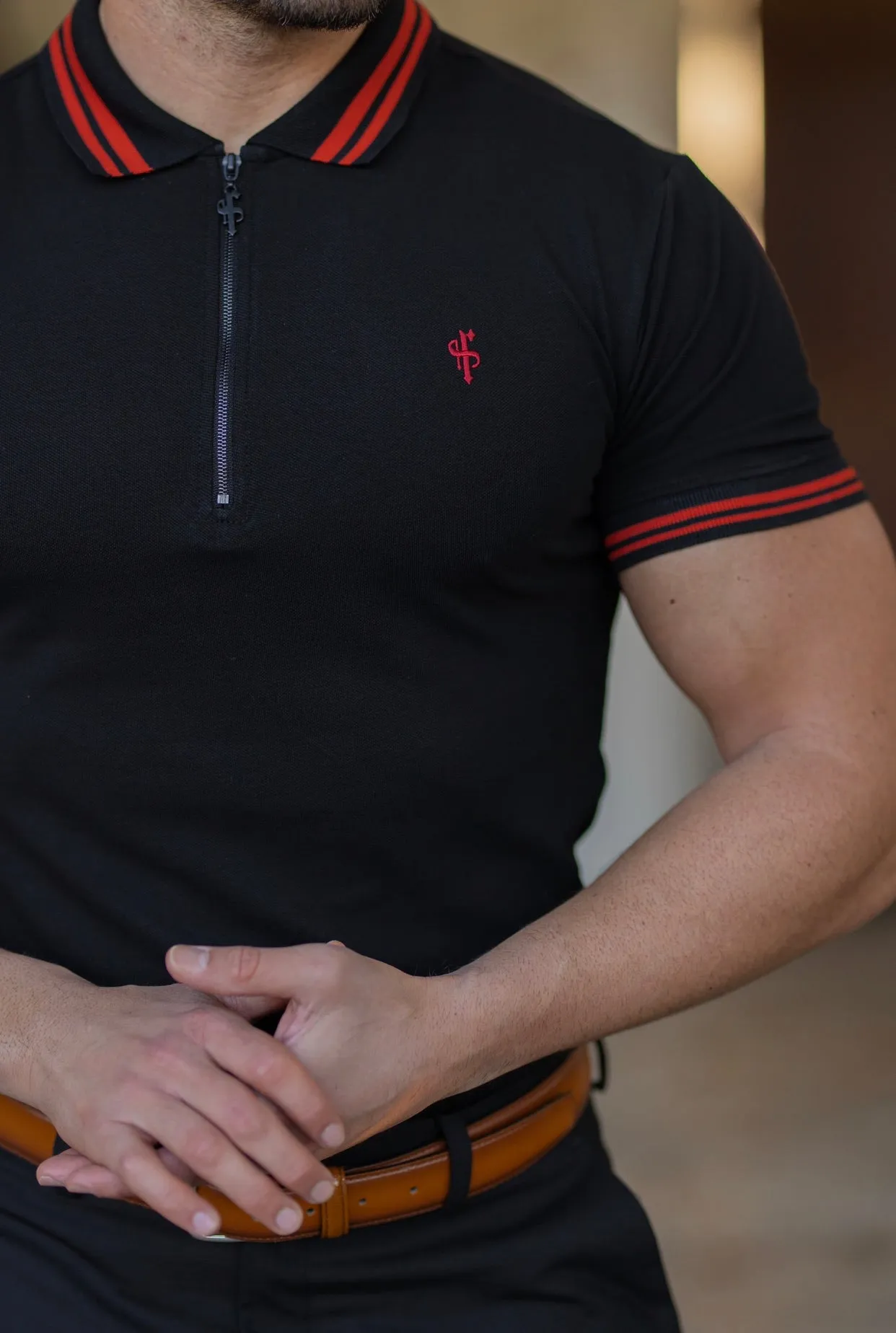 Father Sons Classic Black / Red Collar and Sleeve Contrast Polo Short Sleeve - FSH619