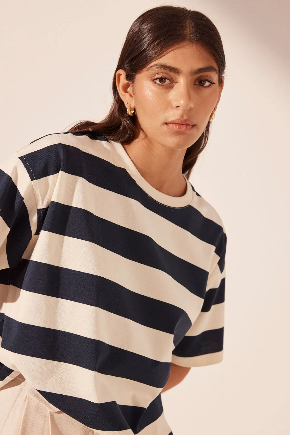 GIA OVERSIZED STRIPE T-SHIRT - NAVY/CREAM