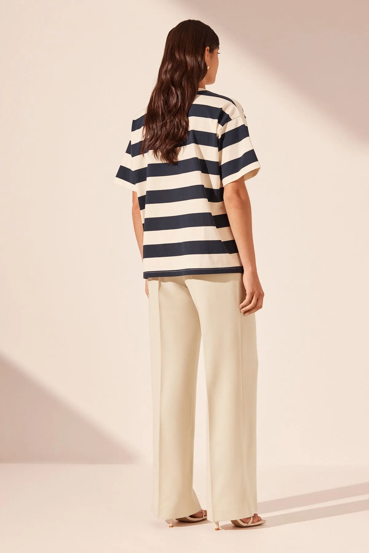 GIA OVERSIZED STRIPE T-SHIRT - NAVY/CREAM