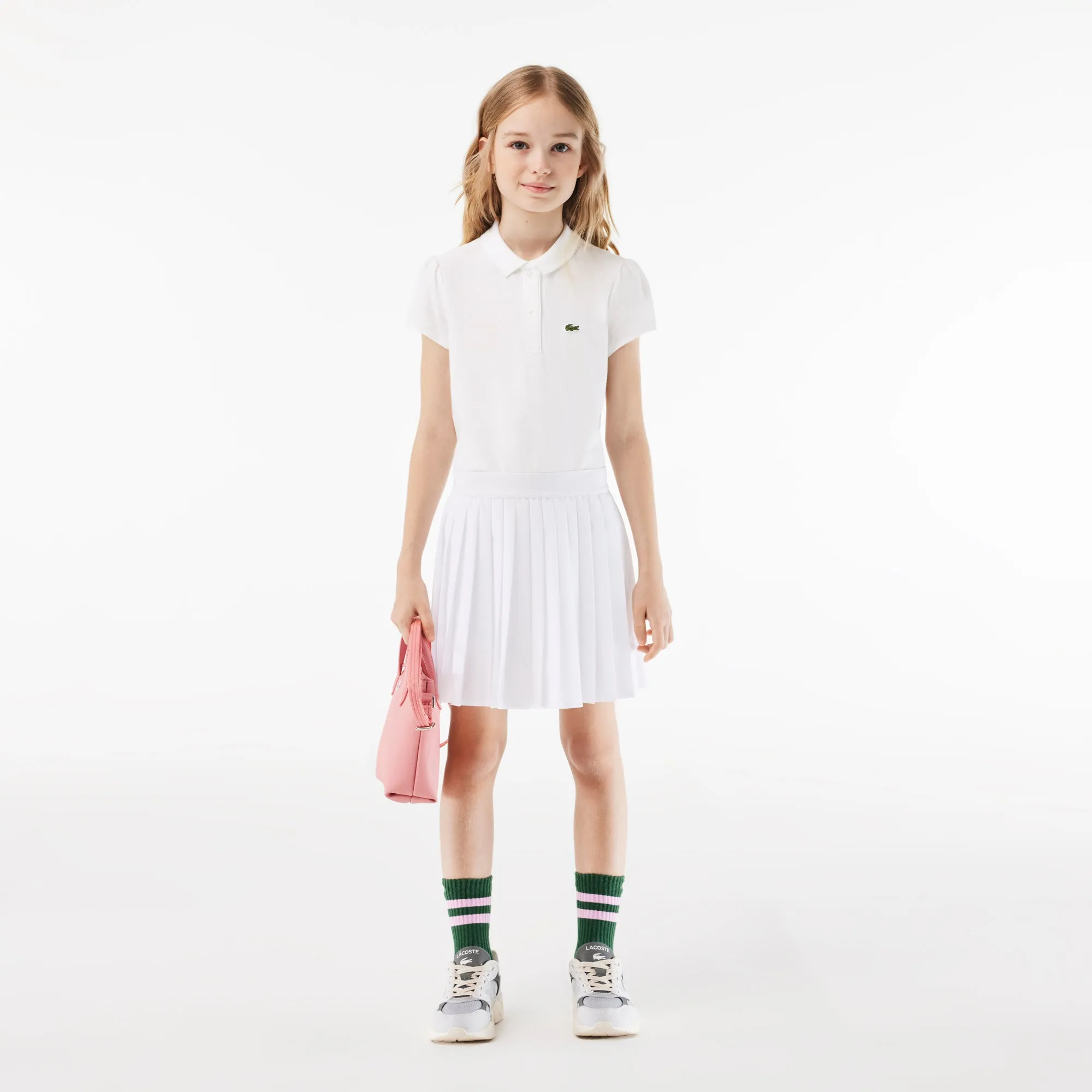 Girls' Lacoste Scalloped Collar Mini Piqué Polo Shirt