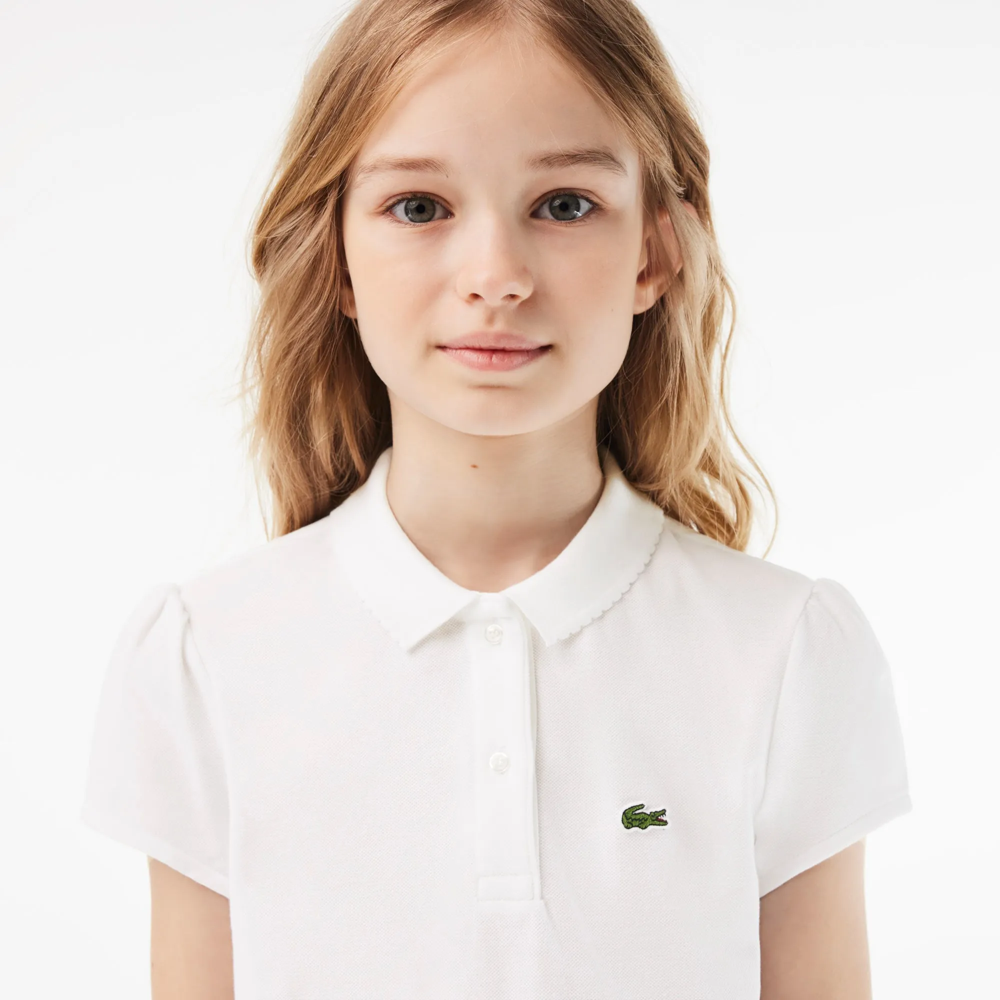 Girls' Lacoste Scalloped Collar Mini Piqué Polo Shirt