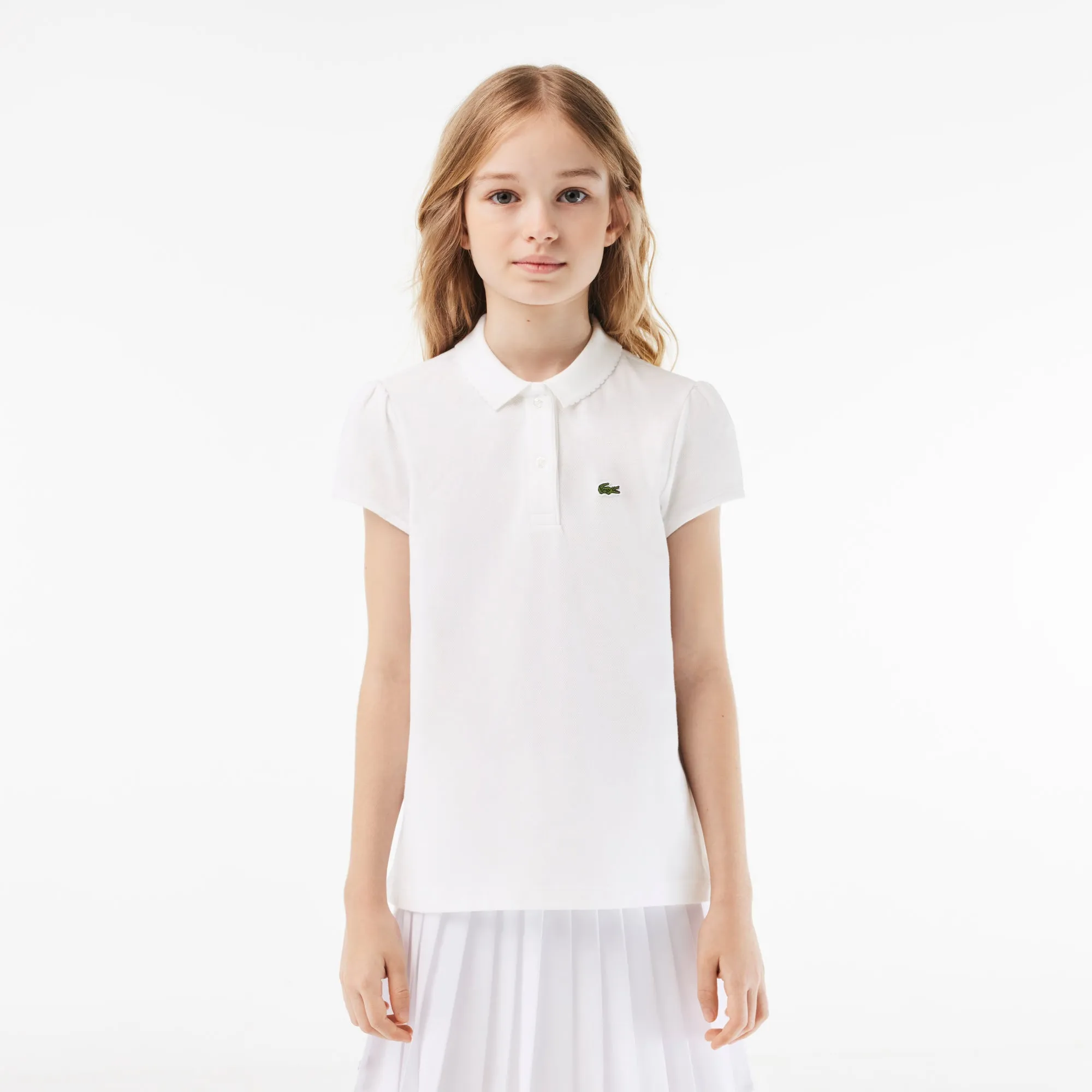 Girls' Lacoste Scalloped Collar Mini Piqué Polo Shirt