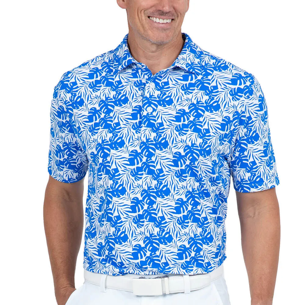 IBKUL Mens Tropical Polo Shirt - White/Royal